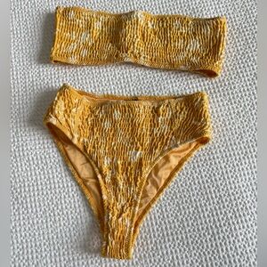 Triangl yellow floral smoked bikini, strapless top & high waisted bottom size S